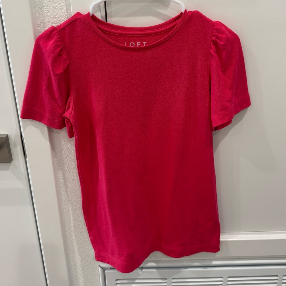 LOFT XXSP Hot Pink Crew Neck Puff Short Sleeve Top